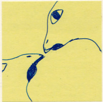 kiss, pen on post-it, carrie roseland